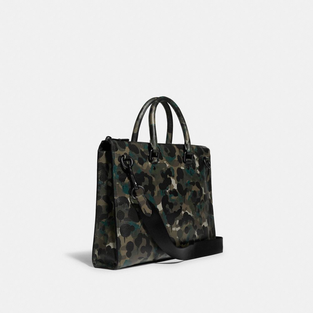 COACH®,GOTHAM FOLIO BAG WITH CAMO PRINT,Pebble Leather,Large,Matte Black/Green/Blue,Angle View