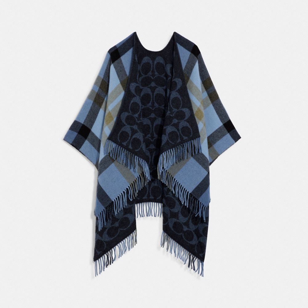 COACH®,REVERSIBLE SIGNATURE CAPE,Denim,Front View