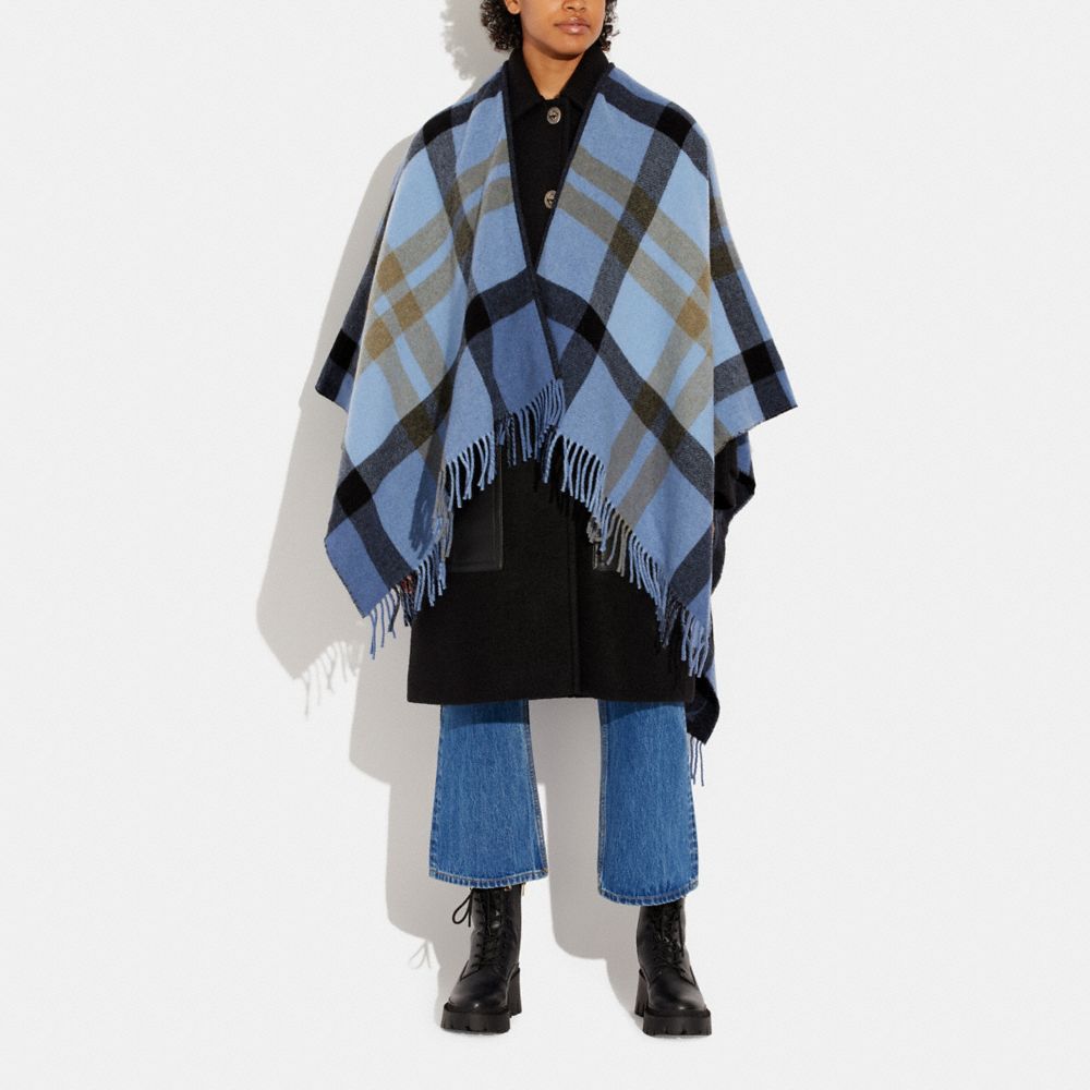 COACH®,REVERSIBLE SIGNATURE CAPE,Denim,Detail View