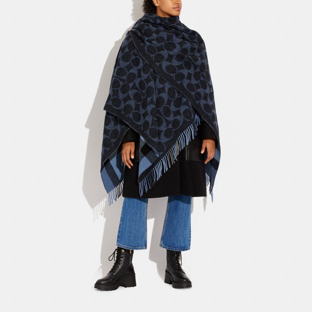 COACH®,REVERSIBLE SIGNATURE CAPE,Denim,Detail View