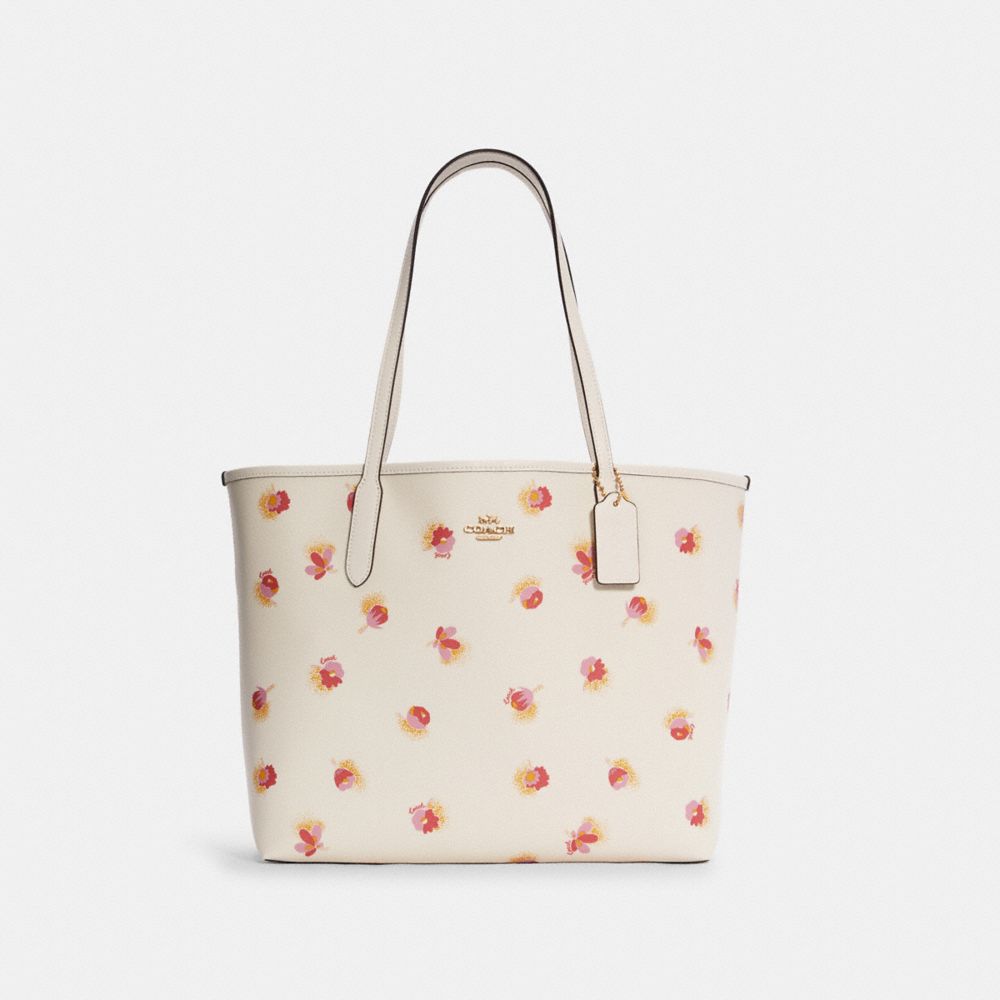 Coach City Tote Bag with Floral Appliqué, Pink Lining and Scalloped Ed –  Essex Fashion House
