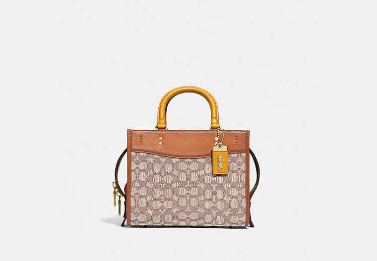 COACH®,ROGUE 25 IN SIGNATURE TEXTILE JACQUARD,Jacquard,Medium,Brass/Cocoa Burnished Amb,Front View