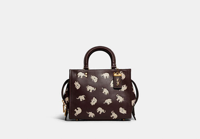 COACH®,ROGUE BAG 25 WITH ELEPHANT PRINT,Smooth Leather,Medium,Brass/Dark Teak,Front View