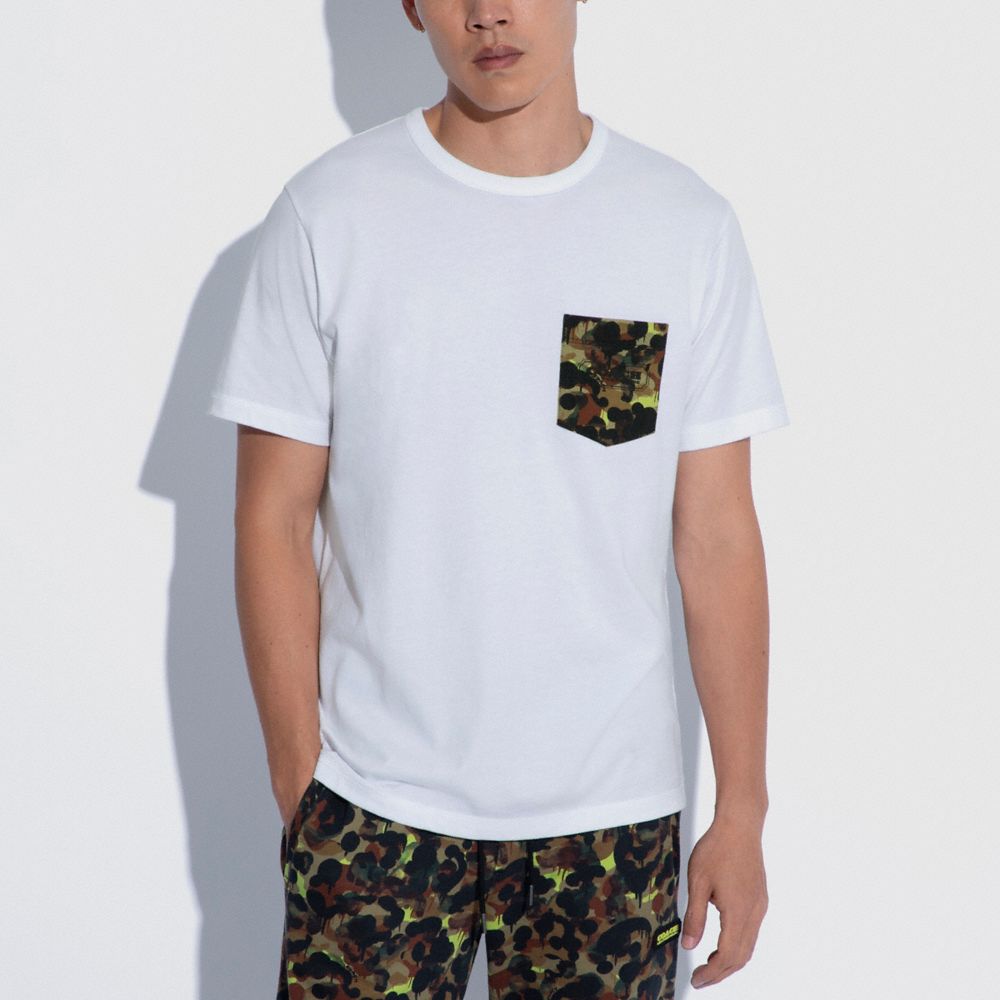 COACH®,SOLID CAMO PRINT POCKET T-SHIRT IN ORGANIC COTTON,cotton,White,Scale View
