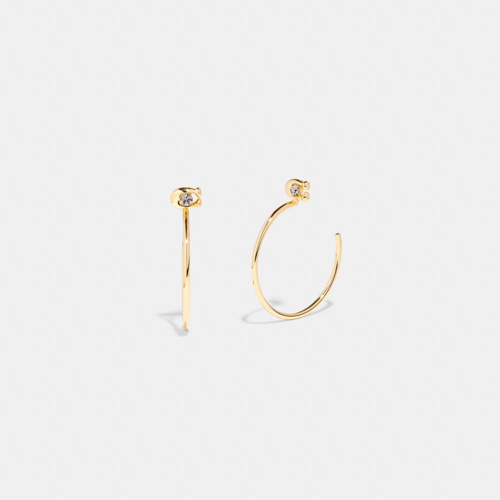 COACH®,SIGNATURE HOOP EARRINGS,Plated Brass,Mini,Gold,Front View