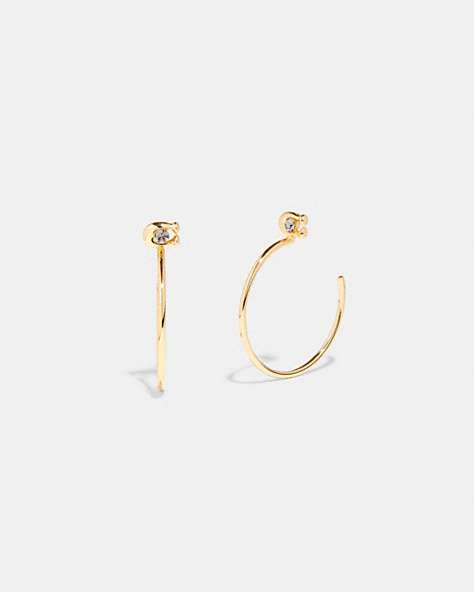 COACH®,SIGNATURE HOOP EARRINGS,Plated Brass,Mini,Gold,Front View