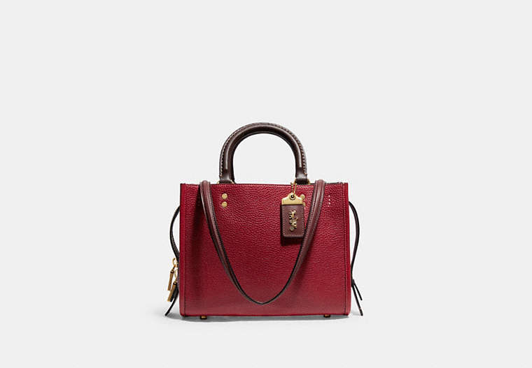 COACH®,ROGUE 25 IN COLORBLOCK,Pebble Leather/Smooth Leather,Medium,Brass/Brick Red Multi,Front View