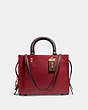 COACH®,ROGUE BAG 25 IN COLORBLOCK,Pebble Leather/Smooth Leather,Medium,Brass/Brick Red Multi,Front View