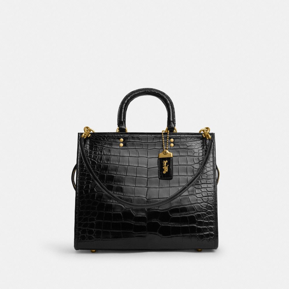 COACH®,ROGUE BAG IN ALLIGATOR,Alligator,Large,Brass/Black,Front View