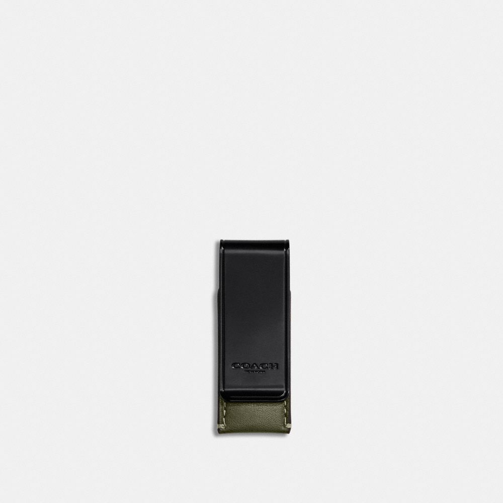 COACH®,MONEY CLIP,Sport calf leather,Mini,Army Green,Front View