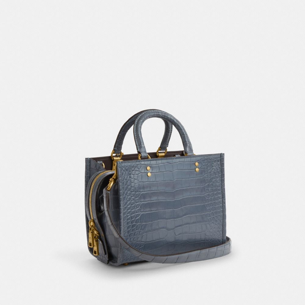 COACH®,Rogue Bag 25 In Alligator,Leather,Satchel,Logo,Metal,Day Party,Gray,Angle View