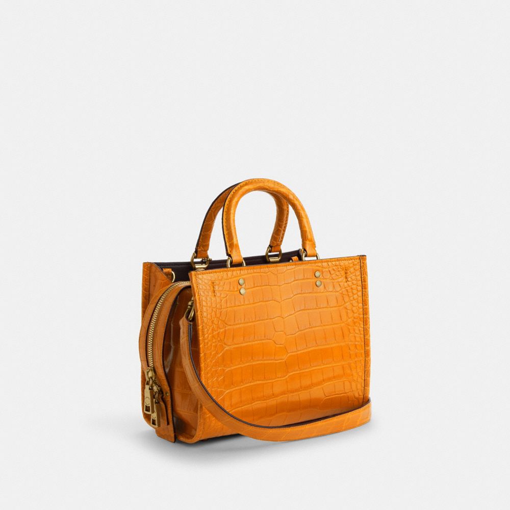 COACH®,Rogue Bag 25 In Alligator,Leather,Satchel,Metal,Logo,Day Party,Orange,Angle View