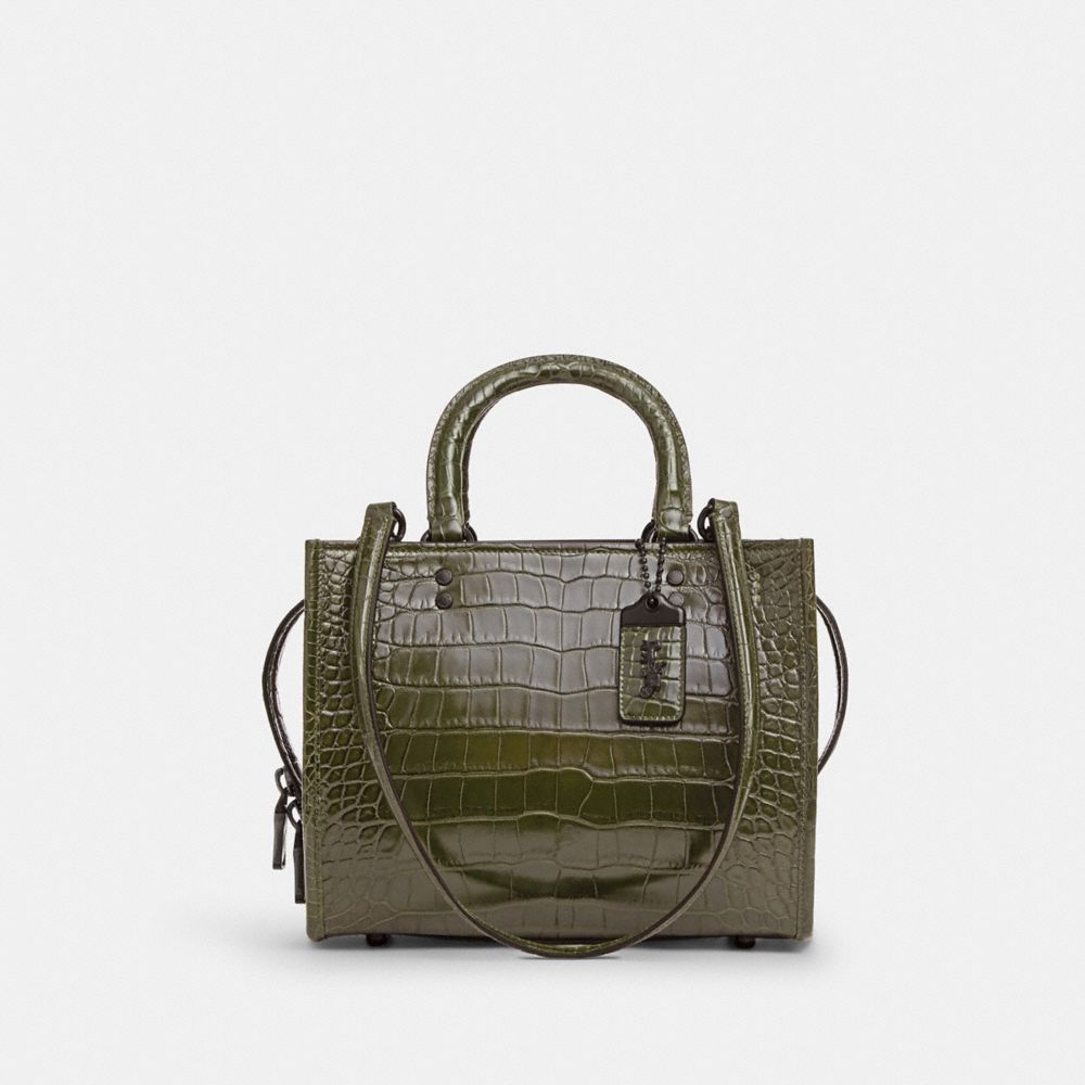 COACH®,ROGUE BAG 25 IN ALLIGATOR,Medium,Pewter/Olive,Front View