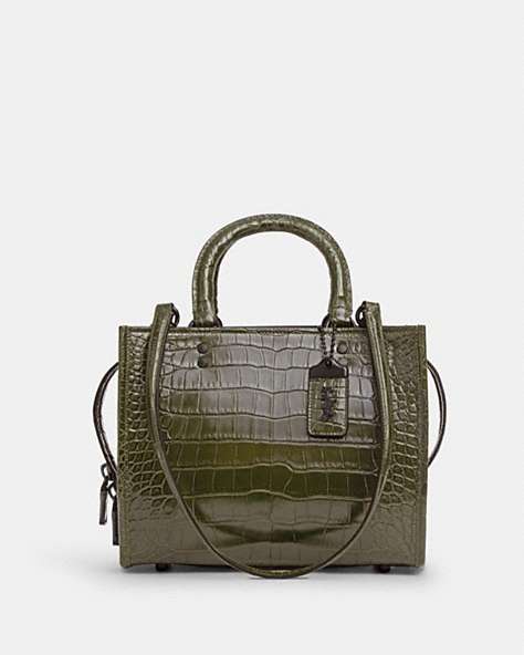 COACH®,ROGUE 25 IN ALLIGATOR,Medium,Pewter/Olive,Front View