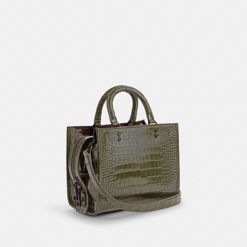COACH®,ROGUE BAG 25 IN ALLIGATOR,Medium,Pewter/Olive,Angle View