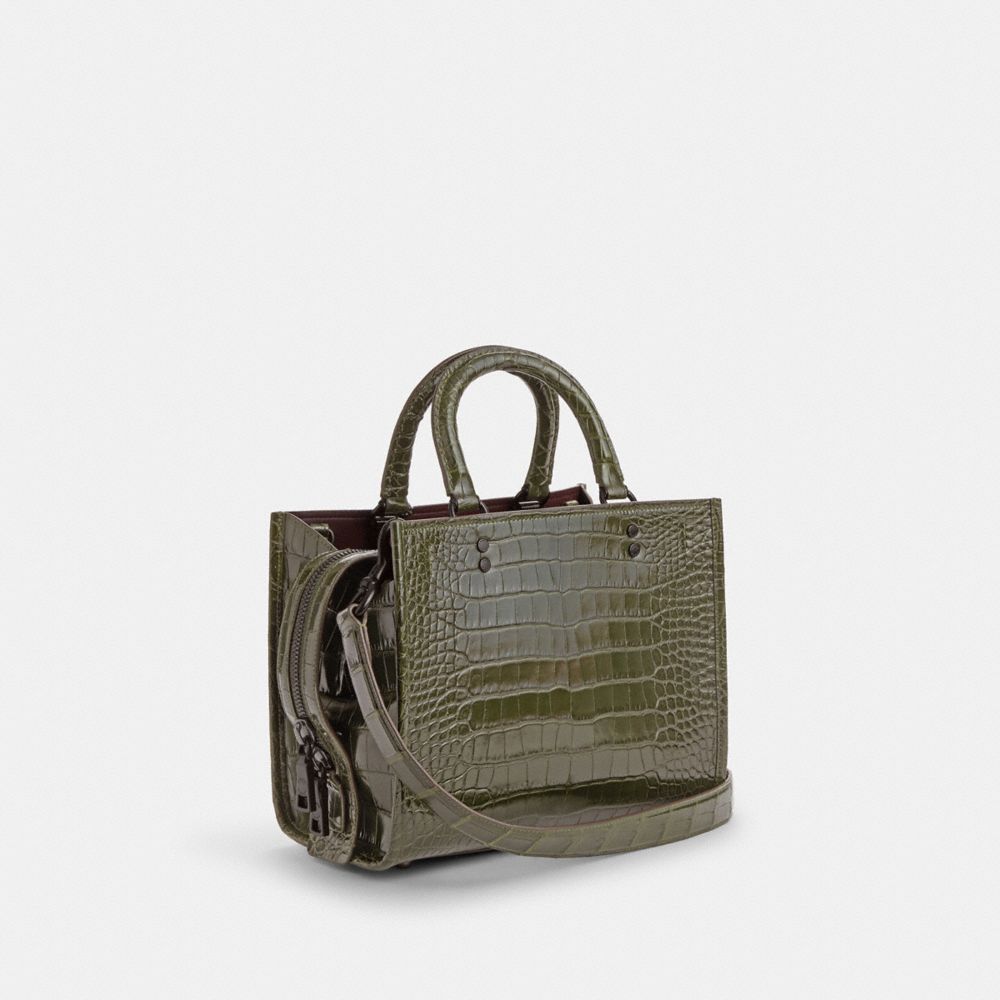 COACH®,Rogue Bag 25 In Alligator,Leather,Satchel,Metal,Logo,Day Party,Olive,Angle View