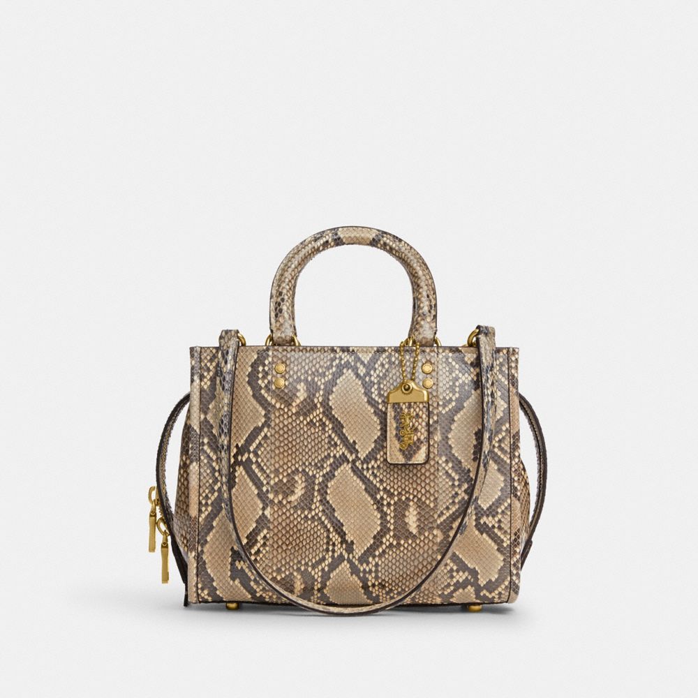 COACH®,ROGUE BAG 25 IN SNAKESKIN,Snakeskin Leather,Medium,Brass/Beige,Front View