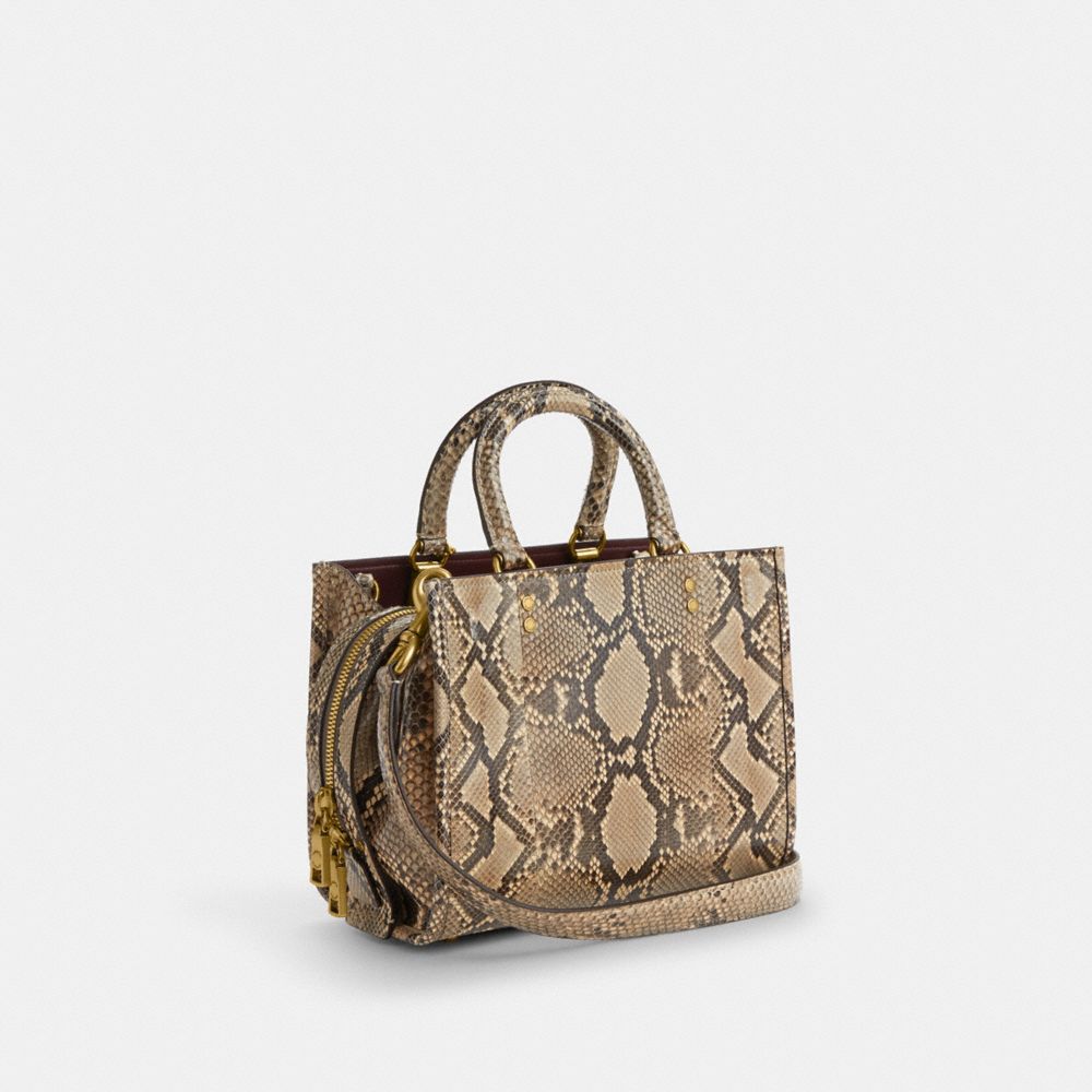 COACH®,ROGUE BAG 25 IN SNAKESKIN,Snakeskin Leather,Medium,Brass/Beige,Angle View