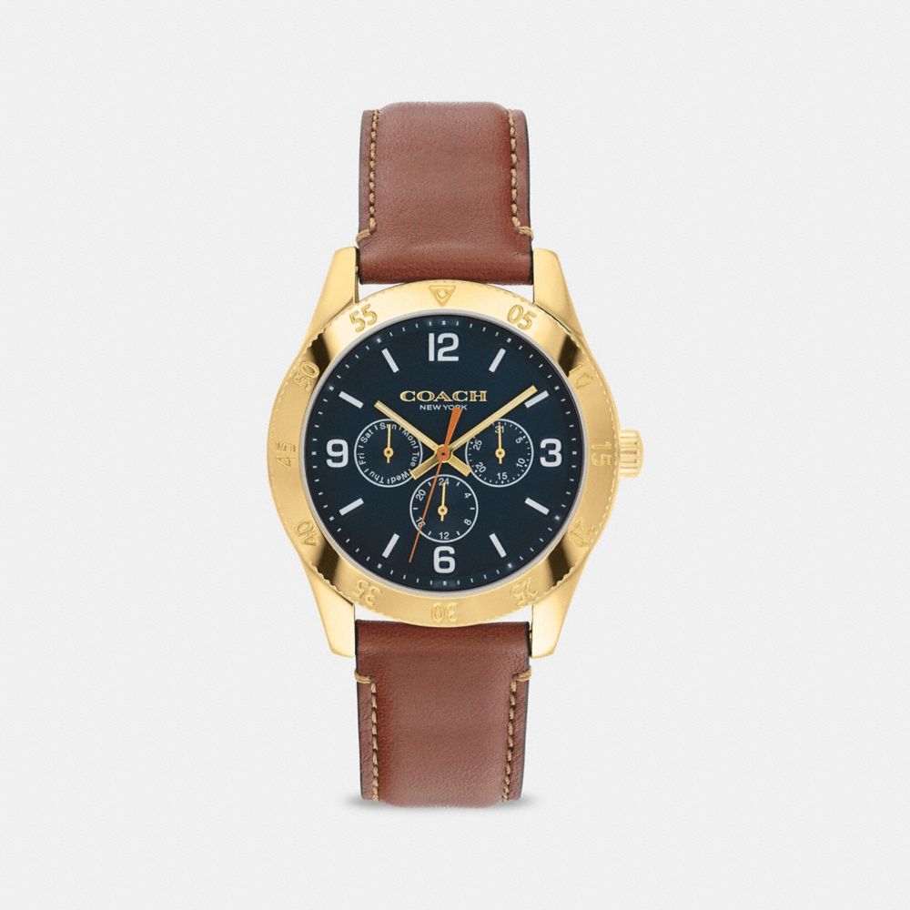 COACH®,CASEY WATCH, 42MM,Saddle,Front View