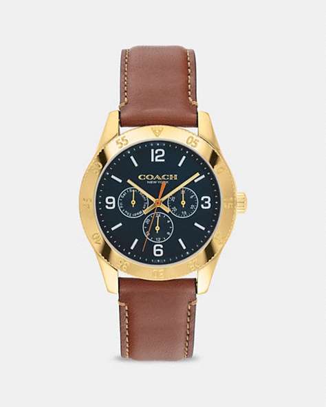 COACH®,CASEY WATCH, 42MM,Saddle,Front View