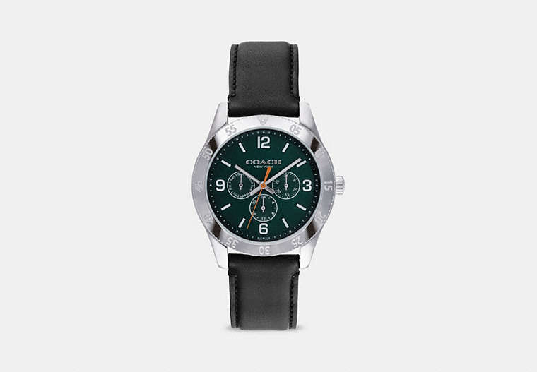 COACH®,CASEY WATCH, 42MM,Leather,Black,Front View