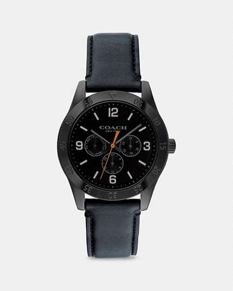 COACH®,CASEY WATCH, 42MM,Leather,NAVY,Front View