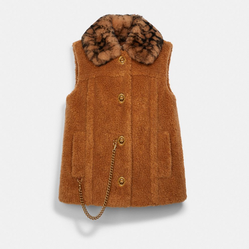 COACH®,COACH X JENNIFER LOPEZ SHERPA SIGNATURE VEST,Other,HAZEL,Front View