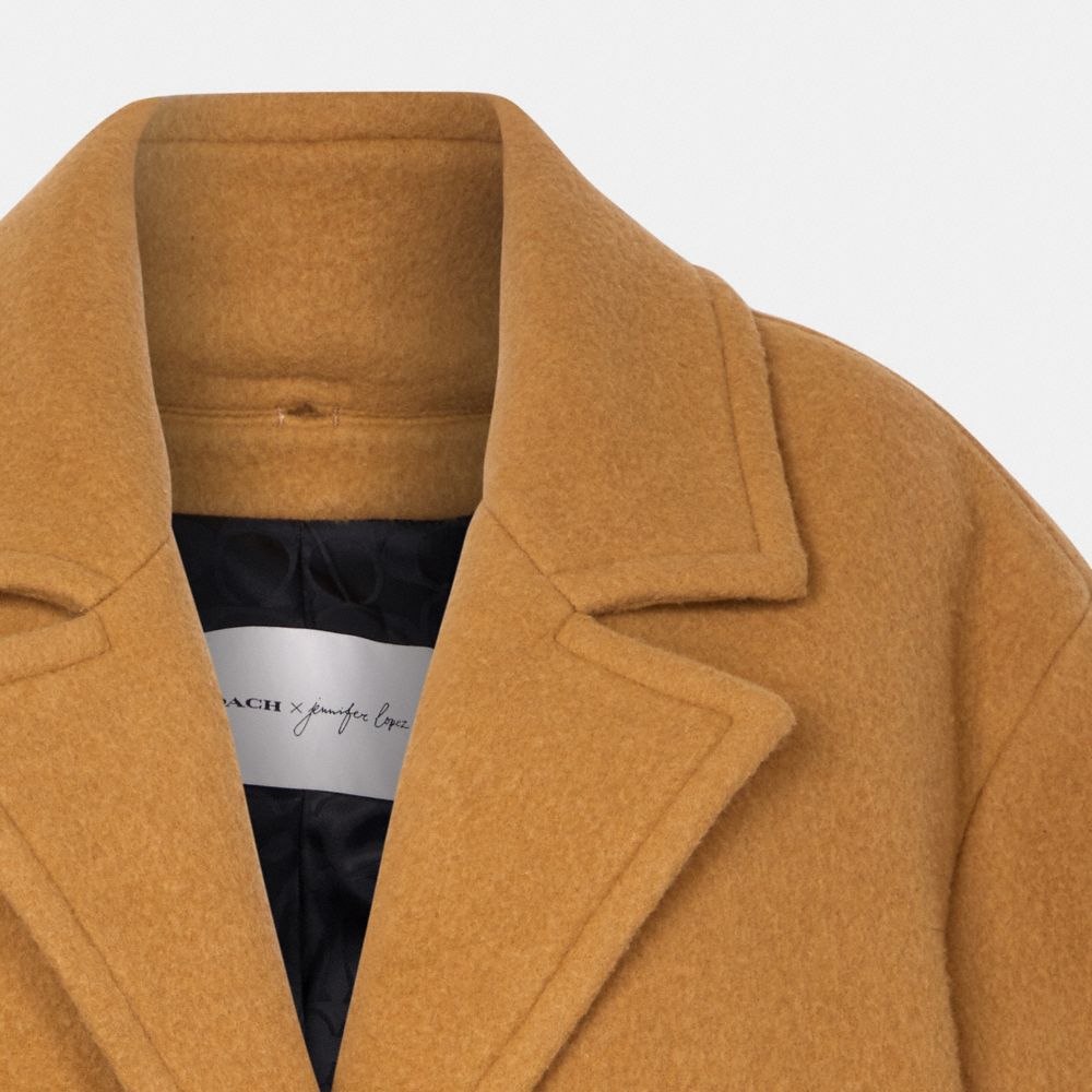 COACH®,COACH X JENNIFER LOPEZ WOOL OVERCOAT,Camel,Detail View