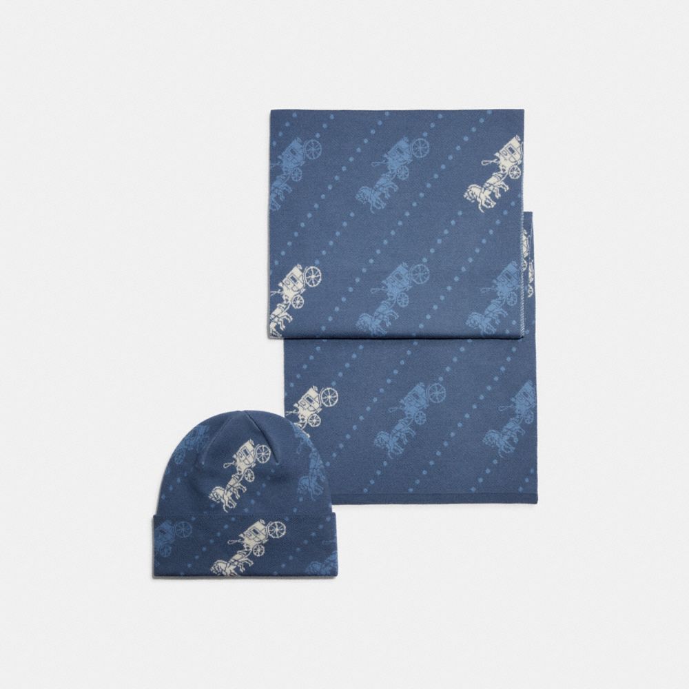 COACH®,HORSE AND CARRIAGE HAT AND SCARF SET,Denim,Front View