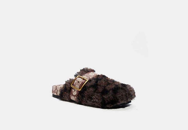 COACH®,CLOG,Sandal,Shearling,Charcoal,Front View