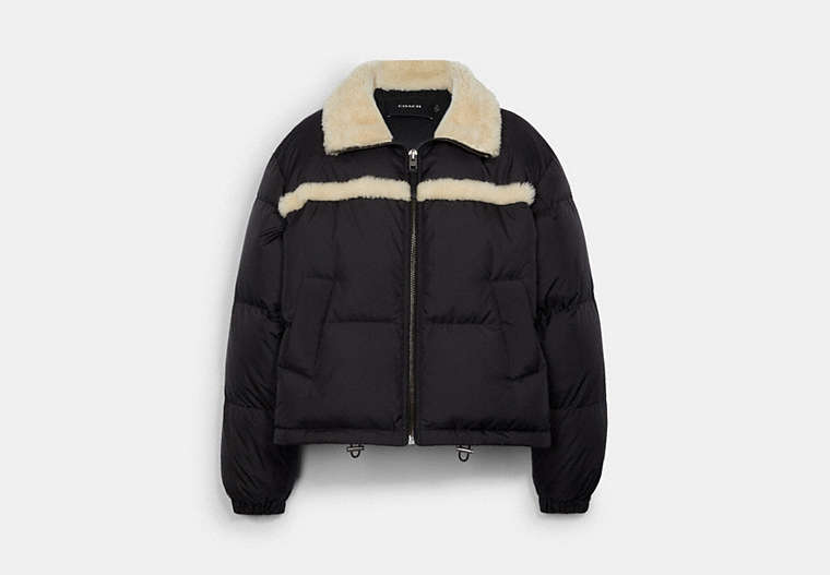 Solid Short Puffer With Shearling