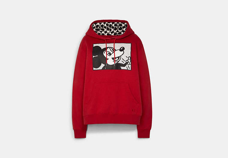 COACH®,DISNEY MICKEY MOUSE X KEITH HARING HOODIE,Red.,Front View