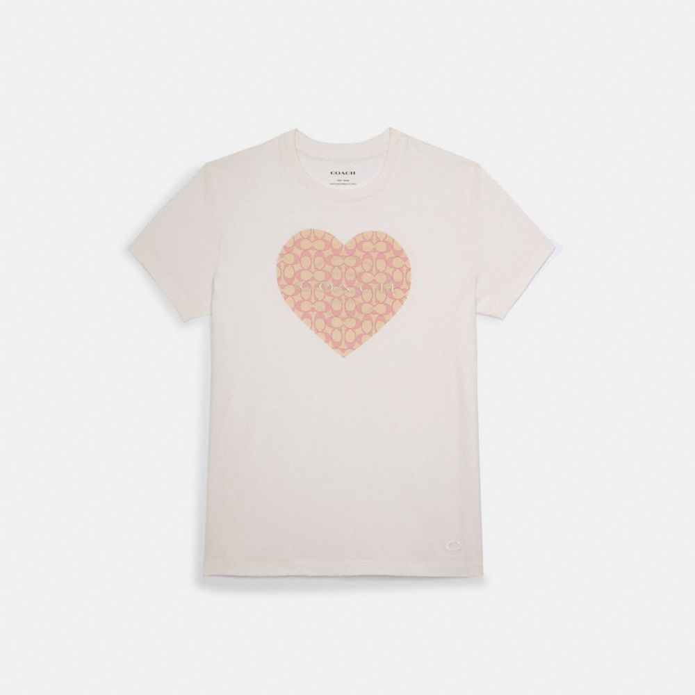 COACH®,SIGNATURE PINK HEART T-SHIRT,White,Front View