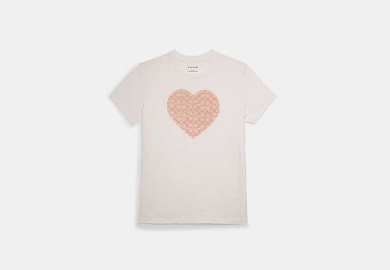 COACH®,T-SHIRT COEUR ROSE SIGNATURE,Mélange de coton,Blanc,Front View