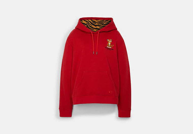 COACH®,SIGNATURE TIGER HOODIE,Fabric,Red.,Front View