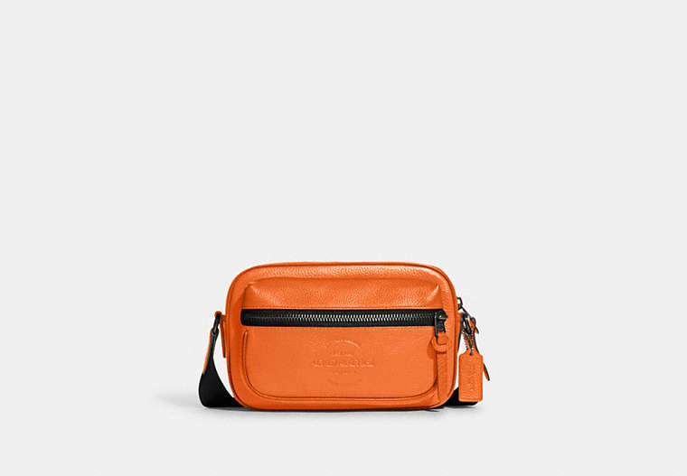 COACH®,THOMPSON SMALL CAMERA BAG,Pebbled Leather,Medium,Gunmetal/Candied Orange,Front View