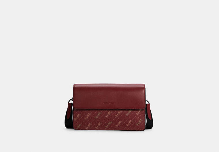 COACH®,TURNER FLAP CROSSBODY BAG WITH HORSE AND CARRIAGE DOT PRINT,Synthetic,Small,Gunmetal/Bright Red 1941 Red,Front View