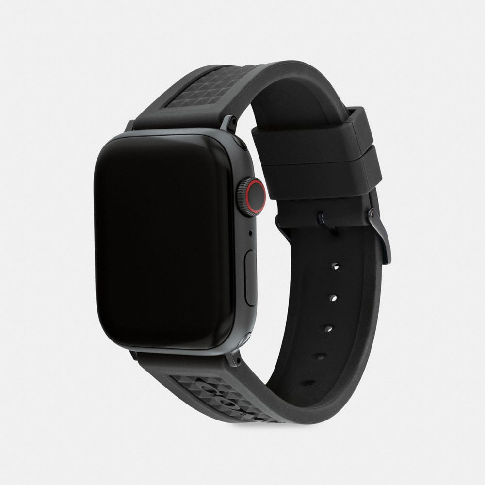 COACH®,APPLE WATCH® STRAP, 42MM AND 44MM,silicone,Black,Angle View