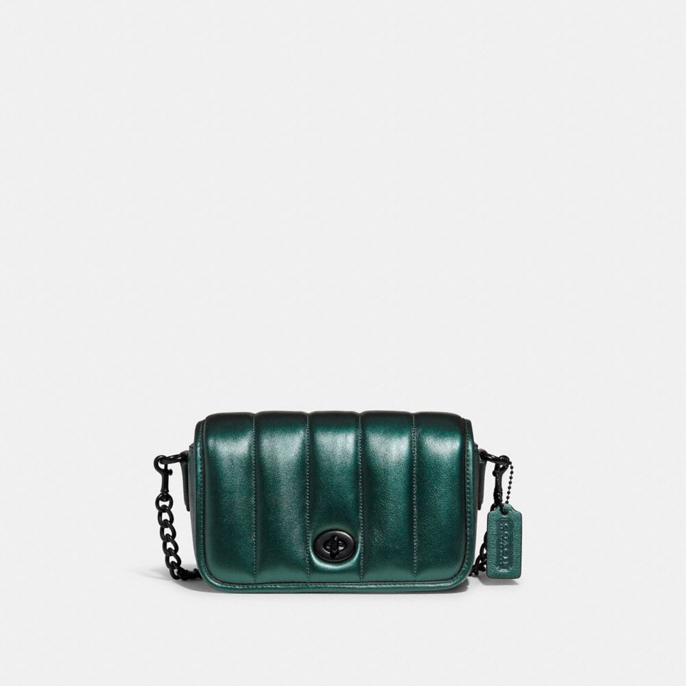 COACH®,DINKY 18 WITH QUILTING,Small,Pewter/Metallic Dark Green,Front View