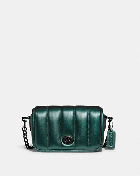 COACH®,DINKY 18 WITH QUILTING,Small,Pewter/Metallic Dark Green,Front View