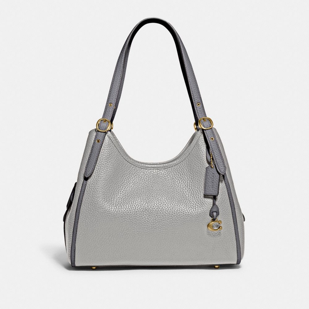 COACH®,LORI SHOULDER BAG IN COLORBLOCK,Large,Brass/Dove Grey,Front View image number 0