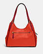 COACH®,LORI SHOULDER BAG IN COLORBLOCK,Pebble Leather,Large,Brass/Red Orange Multi,Back View