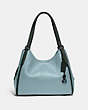 COACH®,LORI SHOULDER BAG IN COLORBLOCK,Pebble Leather,Large,Pewter/Sage Multi,Front View