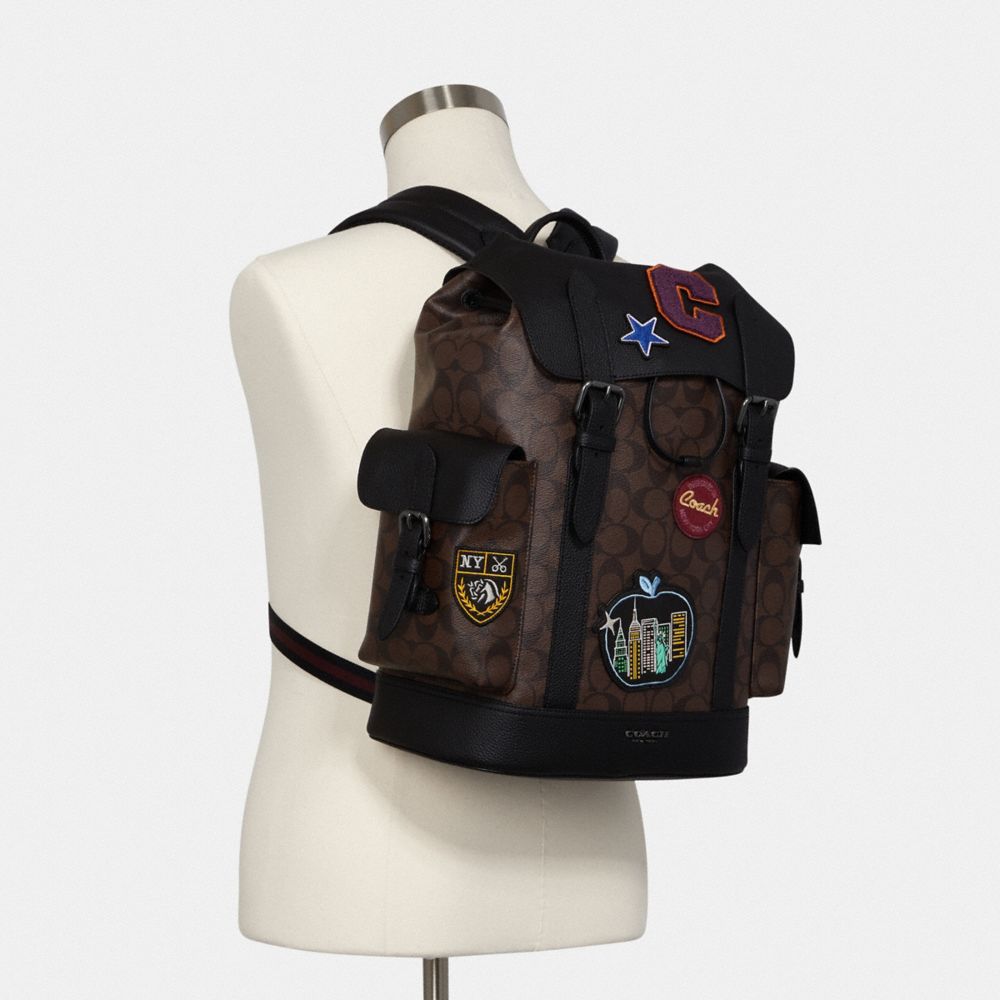 COACH®,Hudson Backpack In Signature Canvas With Souvenir Patches,,Alternate View