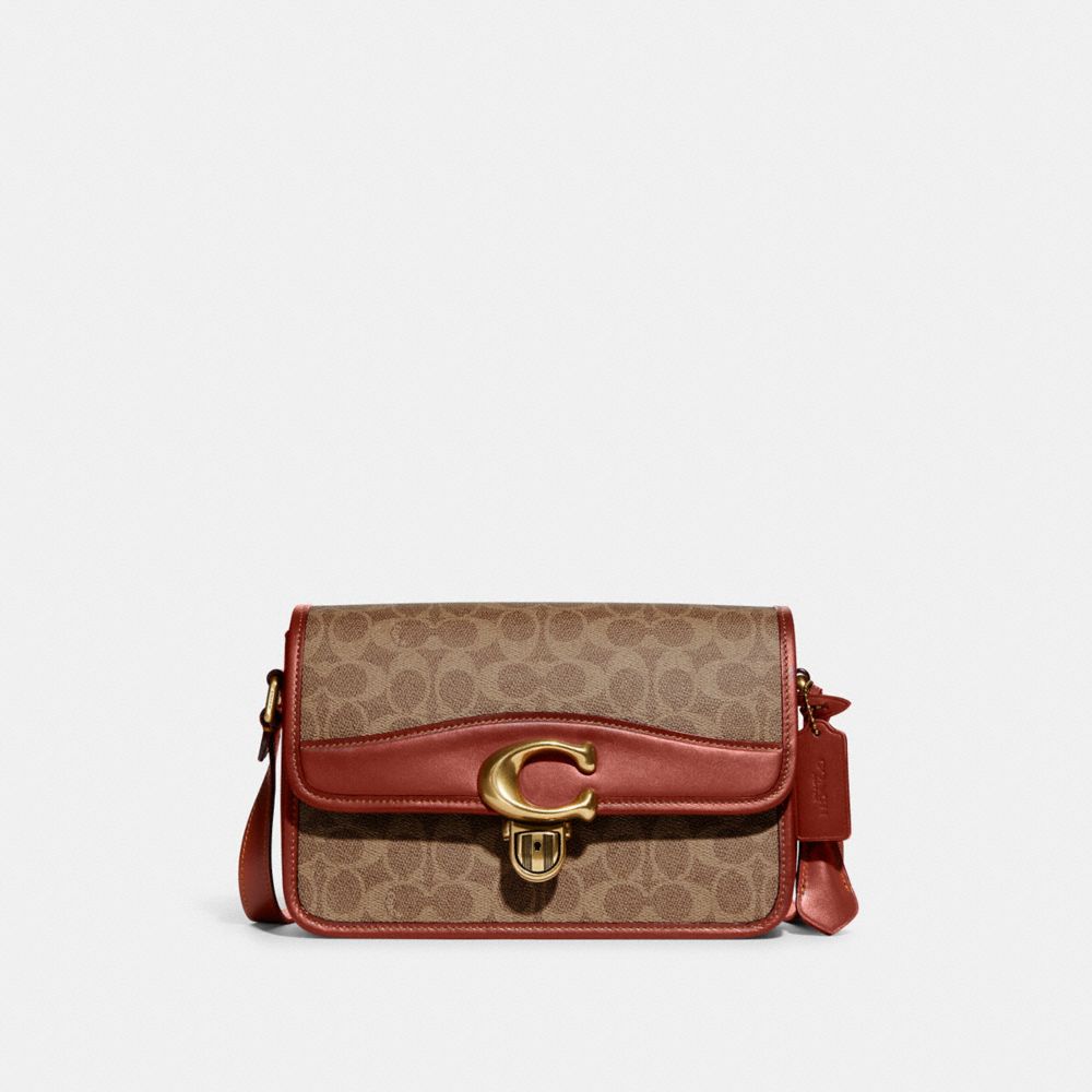 COACH®,STUDIO SHOULDER BAG IN SIGNATURE CANVAS,Small,Brass/Tan/Rust,Front View image number 0