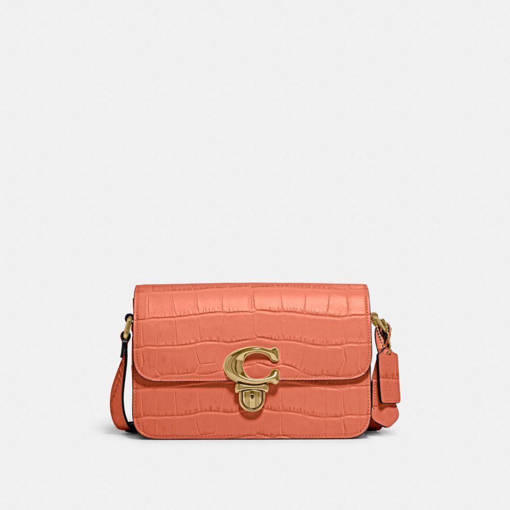 COACH®,STUDIO SHOULDER BAG,Embossed Leather,Small,Brass/Light Coral,Front View