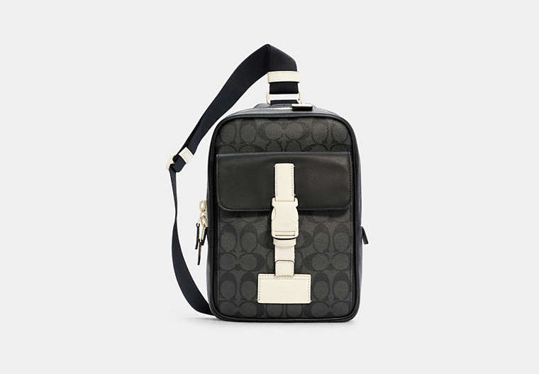 COACH®,TRACK PACK IN SIGNATURE CANVAS,pvc,Medium,Gunmetal/Charcoal Chalk,Front View