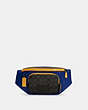 COACH®,TRACK BELT BAG IN COLORBLOCK SIGNATURE CANVAS,Medium,Gunmetal/Charcoal Sport Blue Multi,Front View