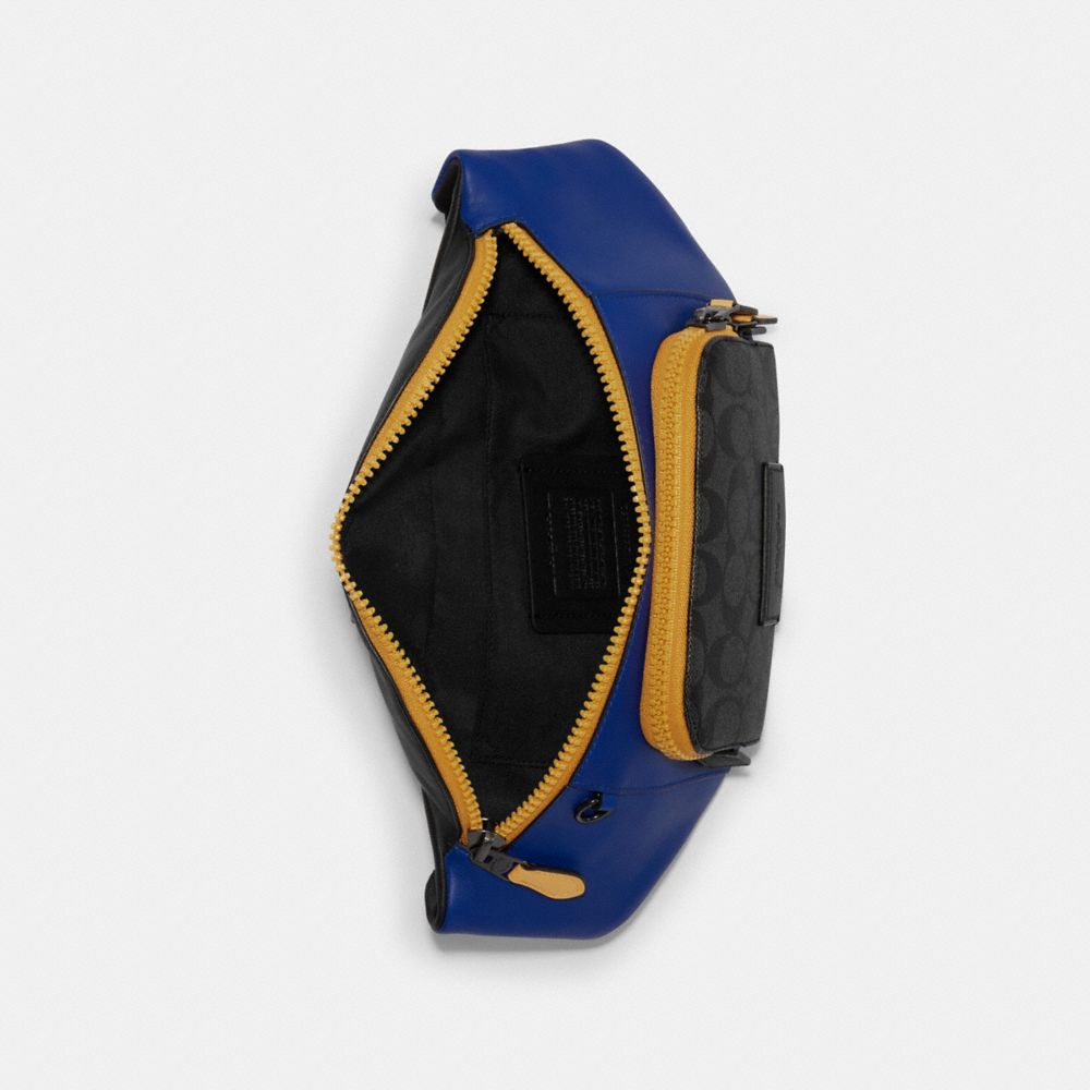 COACH®,TRACK BELT BAG IN COLORBLOCK SIGNATURE CANVAS,Medium,Gunmetal/Charcoal Sport Blue Multi,Inside View,Top View