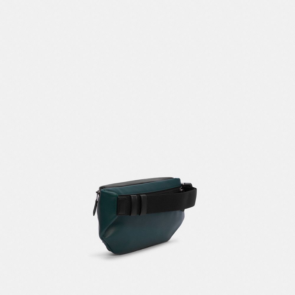 COACH®,TRACK BELT BAG IN COLORBLOCK WITH COACH PATCH,Leather,Medium,Gunmetal/Forest Agate Multi,Angle View